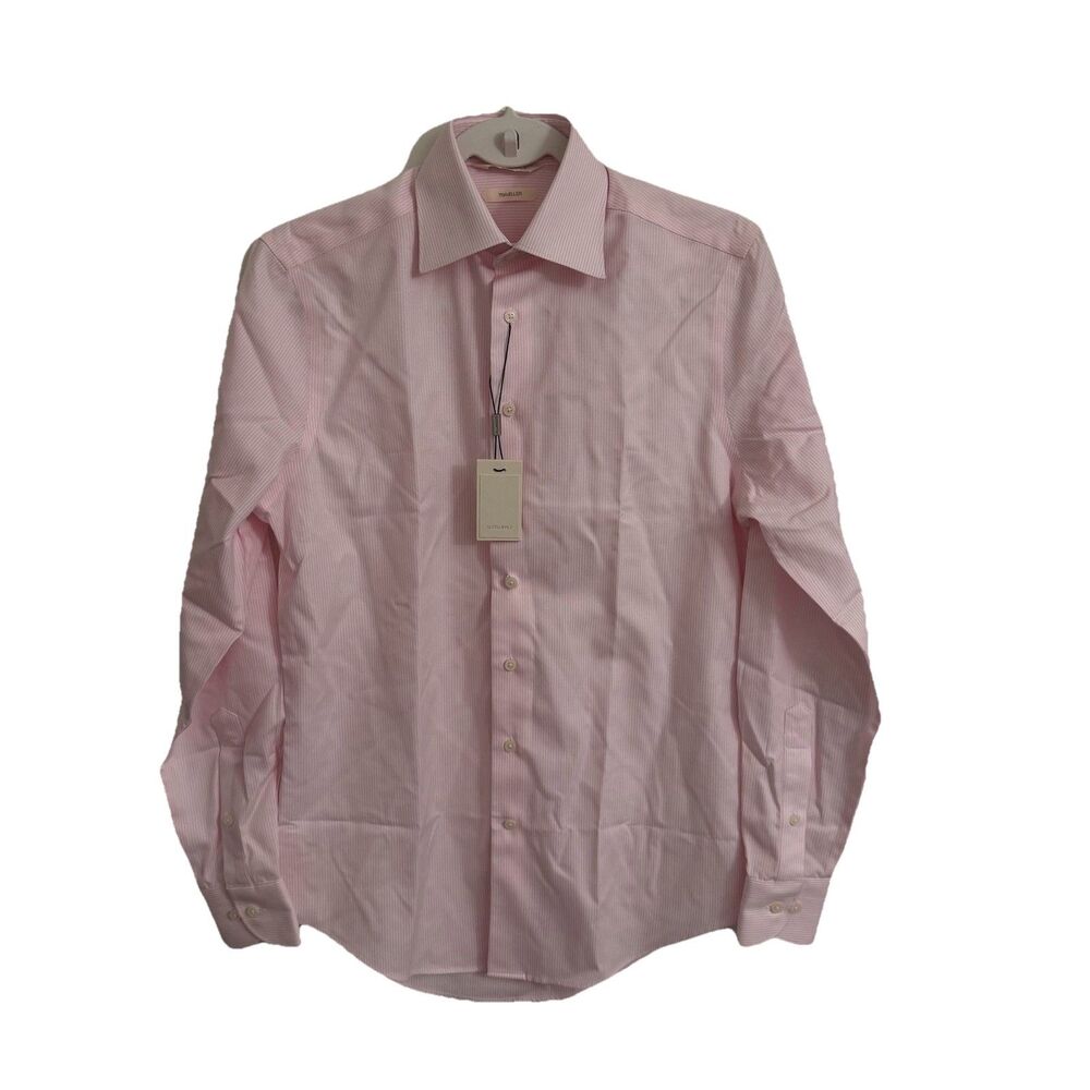 Suitsupply Mens Traveller Oxford Pink Stripe Dress Shirt Slim Fit 35 13.5 NWT